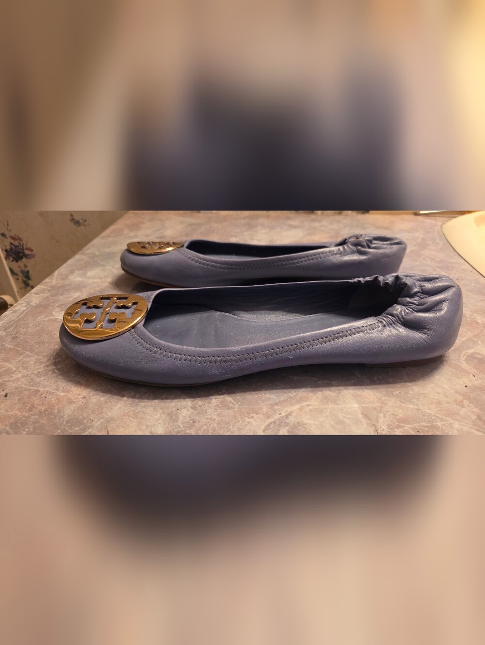 Tory Burch Pale Blue Leather Reva Logo Ballet Flats - Picture 4 of 6